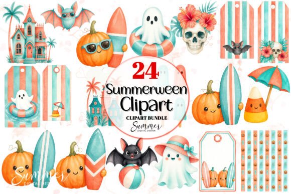 Download Summerween PNG Coral Teal Clipart Bundle - Premium Resources