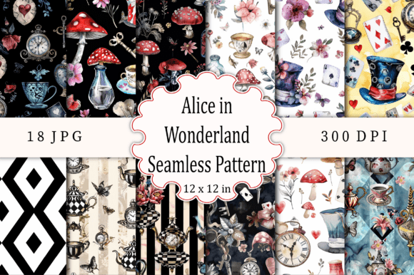 Download Alice in Wonderland Seamless Pattern - Alice Collection